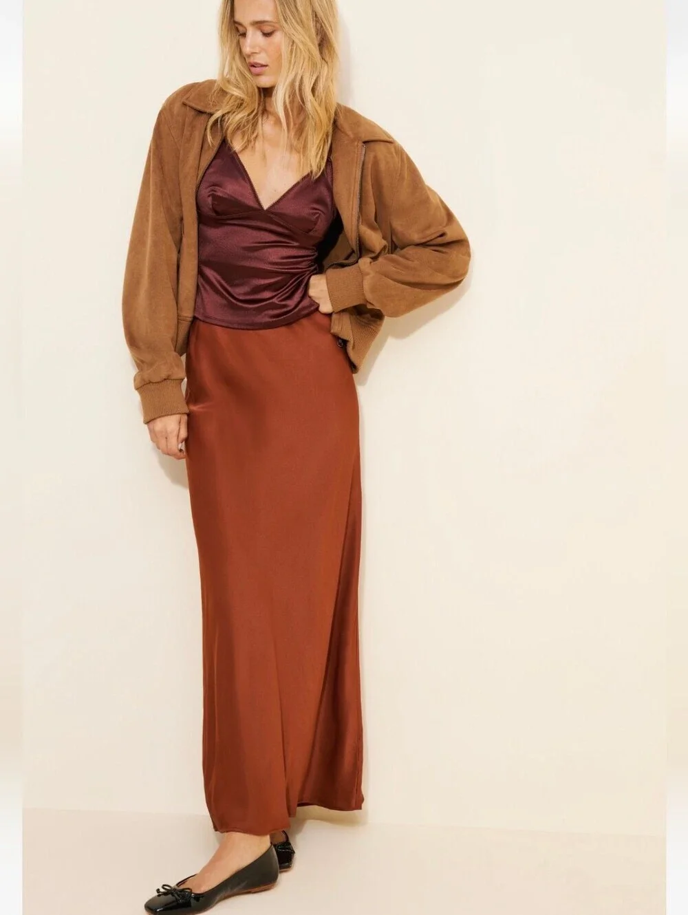 Anthropologie Tilda Maxi Slip Skirt-Brown